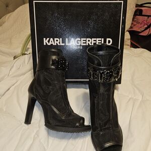 Karl Lagerfeld Black Heeled Boots with Embellishments